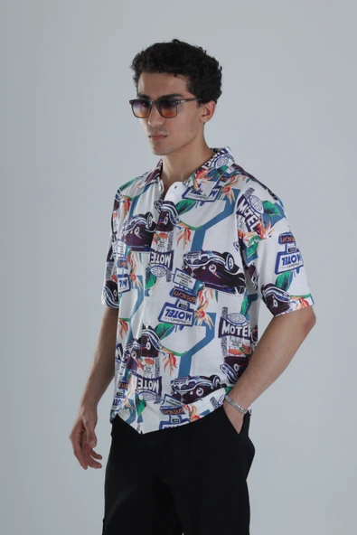 Erkek Araç Desenli Hawai Gömlek COC1149 ürün görseli