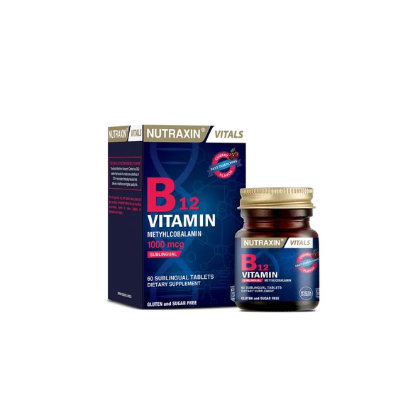 B12 Vitamini 1000mcg Kiraz Aromalı Takviye Edici Gıda 60 Dil Altı Tablet ürün görseli