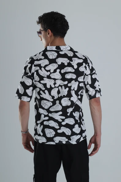 Erkek Siyah Beyaz Desenli Hawai Gömlek COC1164 - Resim 4