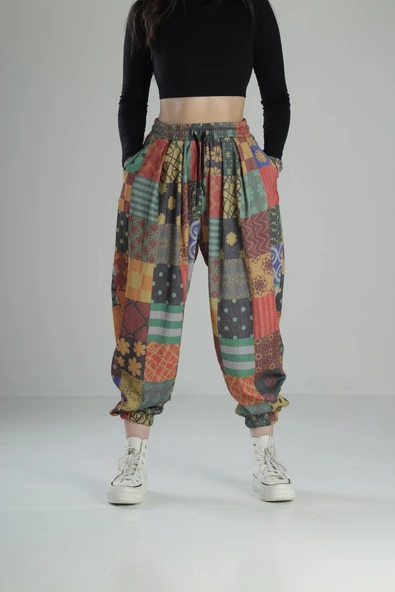 Renkli Desenli Rahat Kesim Bürümcük Jogger Pantolon COC1954 ürün görseli 1