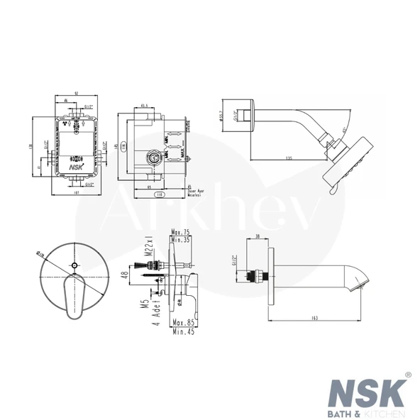 NSK Ankastre Banyo Batarya Seti - Krom / İç Set Sıva Altı Grubu Dahil ARKHEV0025 - Resim 2