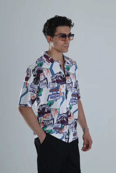 Erkek Araç Desenli Hawai Gömlek COC1149 - Resim 2