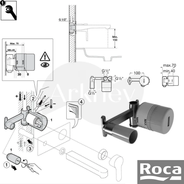 Roca Naia Ankastre Lavabo Batarya Seti - Krom / İç Set Sıva Altı Grubu Dahil ARKHEV0014 - Resim 3