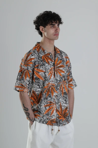 Turuncu Yaprak Desenli Gömlek COC1821 - Resim 3