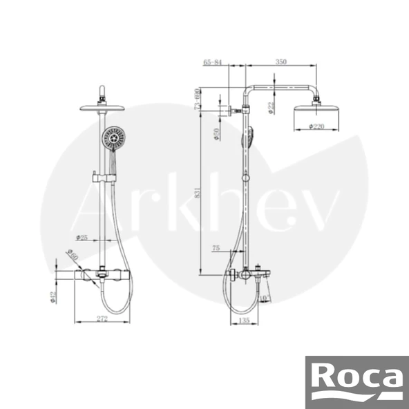 Roca Salina Termostatik Banyo Bataryalı Duş Kolonu - Krom / Boy Ayarlı A5A2004C0K - Resim 2