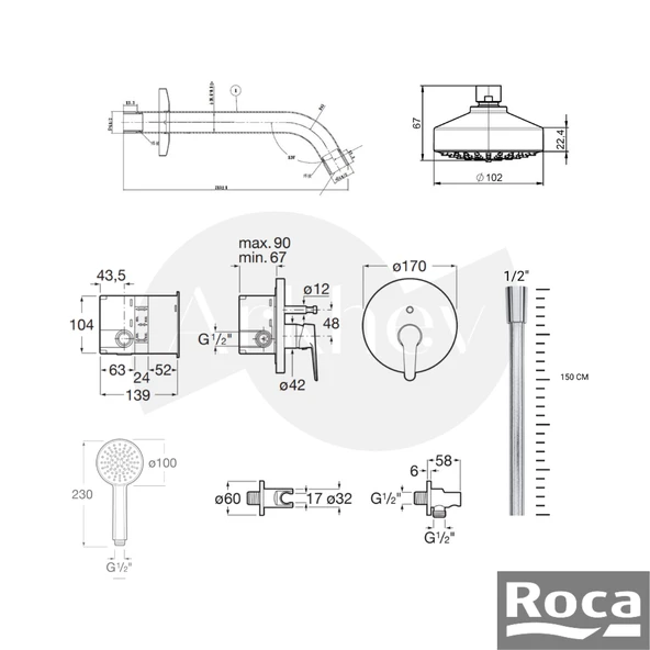 Roca Ankastre Banyo Duş Sistemi - Krom / İç Set Sıva Altı Grubu Dahil ARKHEV0024 - Resim 2