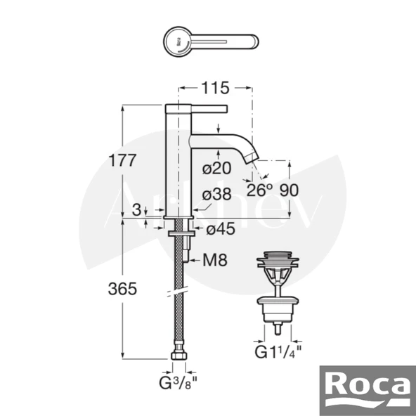 Roca Ona Lavabo Bataryası - Mat Siyah / Cold Start / Click Clack Süzgeçli A5A3A9ENB0 - Resim 2