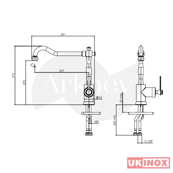 Ukinox Rubato Döner Borulu Klasik Eviye/Mutfak Bataryası - PVD Altın N2067519 - Resim 2
