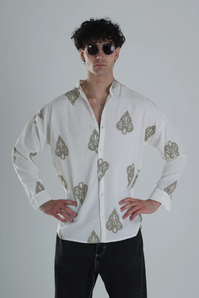 Yeşil Nakış Detaylı Oversize Gömlek COC1206 ürün görseli