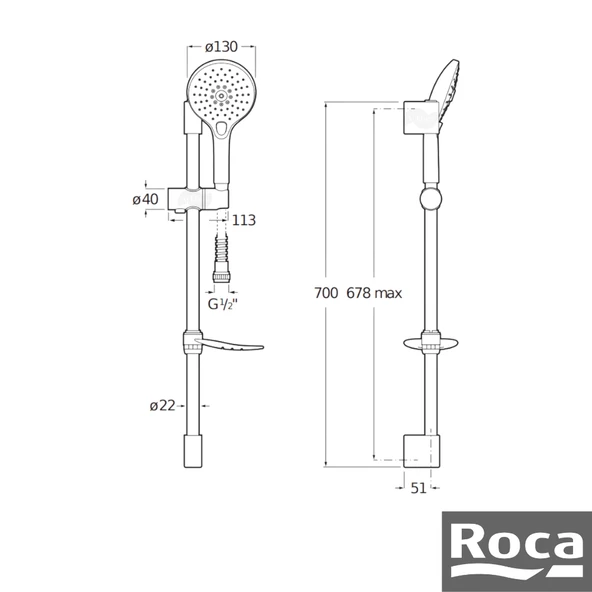 Roca Aurea Sürgülü Duş Takımı - 3 Fonksiyonlu / Krom A5B247CC0K - Resim 2