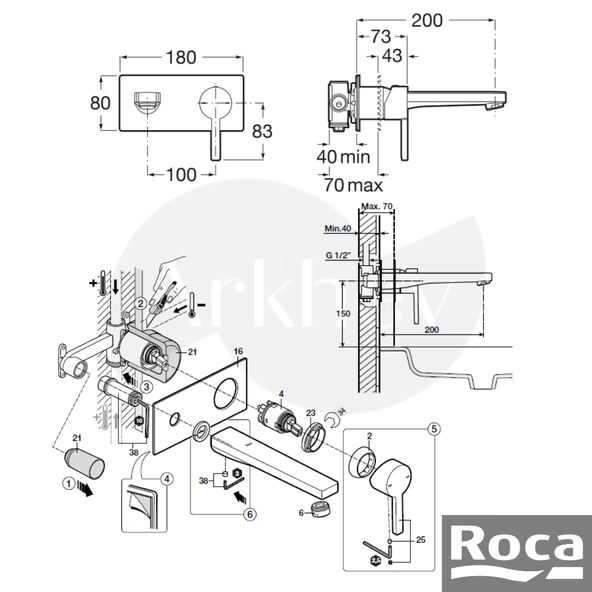Roca Naia Ankastre Lavabo Batarya Seti - Krom / İç Set Sıva Altı Grubu Dahil ARKHEV0014 - Resim 2
