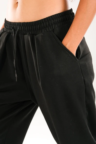 Paça Lastikli Pileli Siyah Jogger Pantolon COC2081 - Resim 5