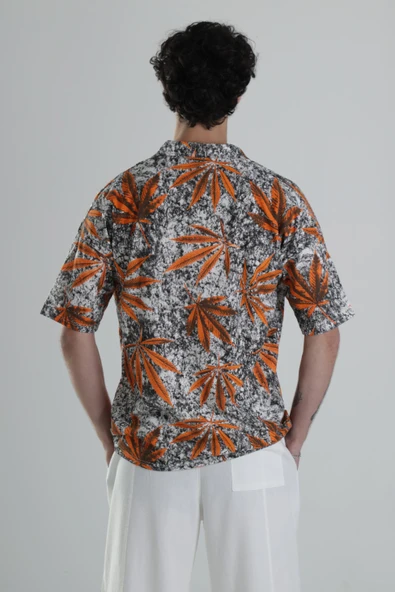 Turuncu Yaprak Desenli Gömlek COC1821 - Resim 4