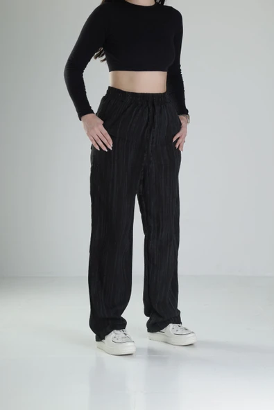 Aerobin Keten Kumaş Siyah Baggy Pantolon COC1881 - Resim 3