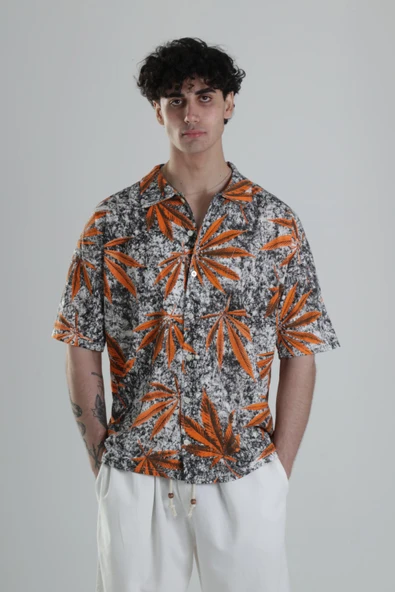 Turuncu Yaprak Desenli Gömlek COC1821 - Resim 5