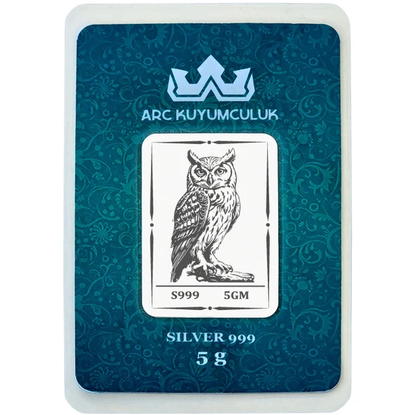 Baykuş Temalı 999 Ayar Gümüş ile Tasarlanmış Hediyeye Özel 5 Gram Gümüş Külçesi-734 ürün görseli