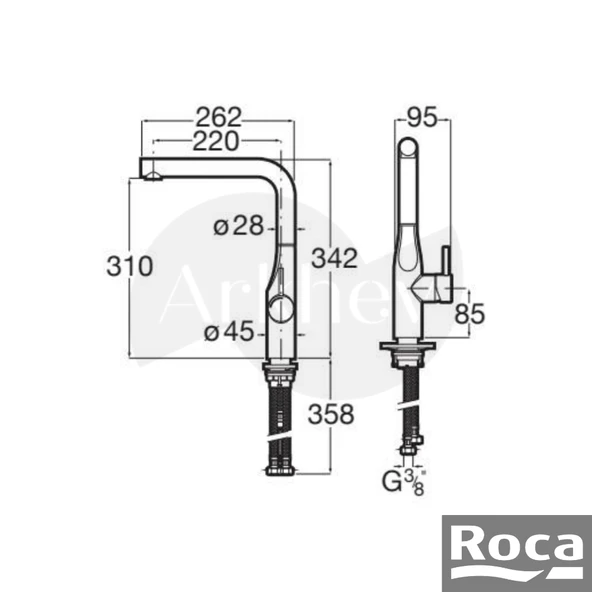 Roca Glera Döner "L" Borulu Eviye Bataryası - Krom / Cold Start A5A834DC00 - Resim 2