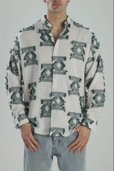 Yeşil Desenli Vintage Püsküllü Gömlek COC1845 ürün görseli