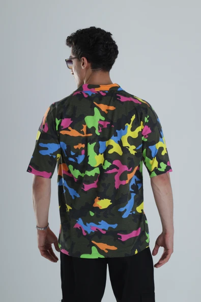 Erkek Kamuflaj Desenli Hawai Gömlek COC1154 - Resim 4