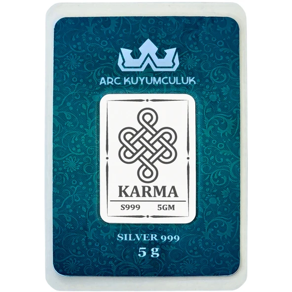 Karma Temalı 999 Ayar Gümüş ile Tasarlanmış Hediyeye Özel 5 Gram Gümüş Külçesi-736 ürün görseli