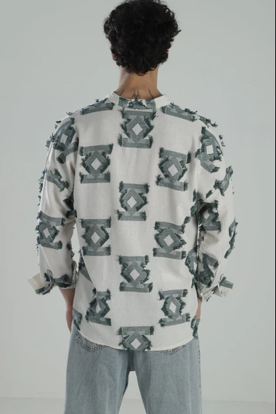 Yeşil Desenli Vintage Püsküllü Gömlek COC1845 - Resim 4