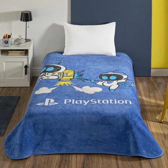 Taç Lisanslı Tek Kişilik Çocuk Battaniye (160x220)-Playstation Astrobot Mavi ürün görseli