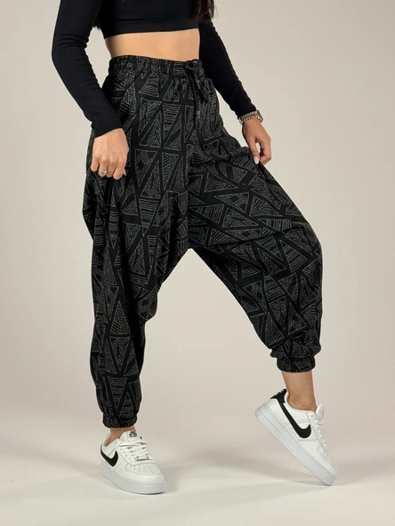 Üçgen Desenli Kadın Spor Şalvar COC1192 - Resim 3