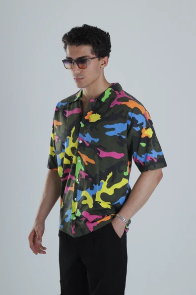 Erkek Kamuflaj Desenli Hawai Gömlek COC1154 - Resim 2