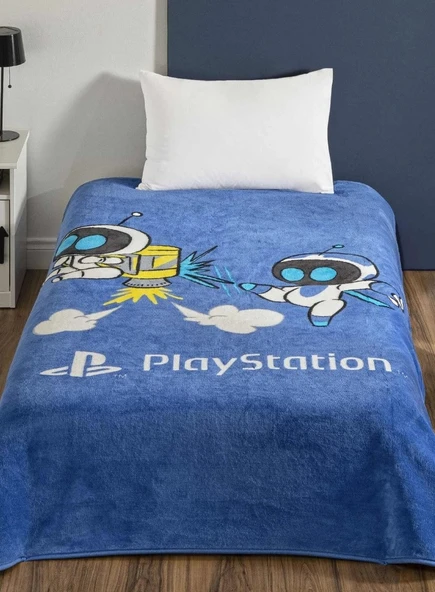 Taç Lisanslı Tek Kişilik Çocuk Battaniye (160x220)-Playstation Astrobot Mavi - Resim 3