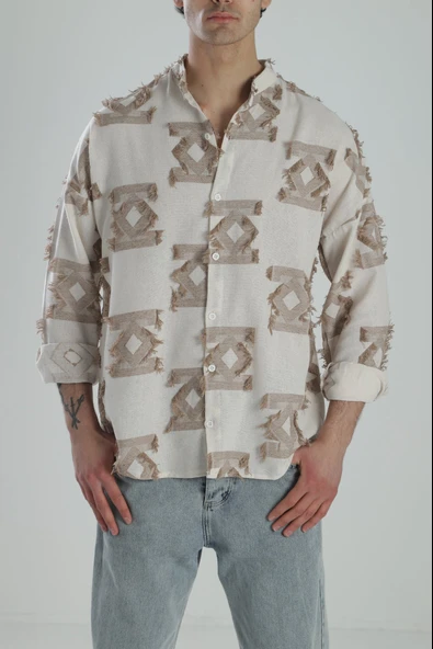 Kahve Desenli Vintage Püsküllü Gömlek COC2159 ürün görseli