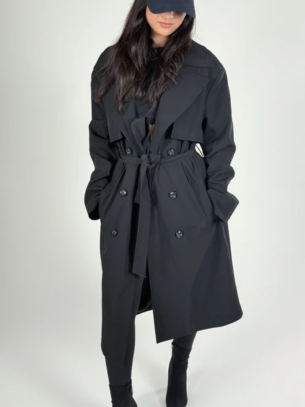 Klasik Siyah Kadın Trençkot COC1199 ürün görseli