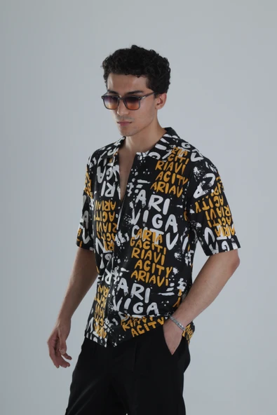 Erkek Grafiti Desenli Hawai Gömlek COC1150 - Resim 2