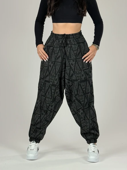 Üçgen Desenli Kadın Spor Şalvar COC1192 - Resim 2