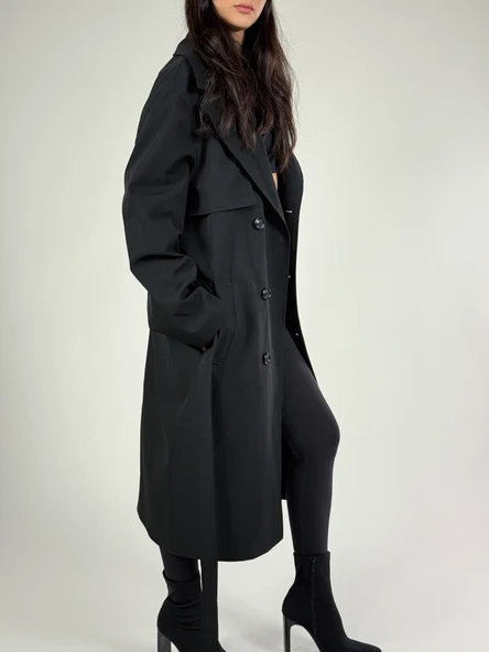 Klasik Siyah Kadın Trençkot COC1199 - Resim 4