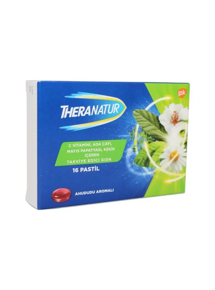 Theranatur C Vitamini Ve Bitkisel Ekstreler İçeren Ahududu Aromalı Takviye Edici Gıda 16 Pastil ürün görseli