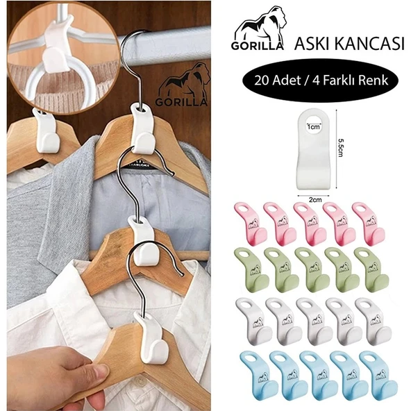 Gorilla Gorılla Askı Kancası 20 Adet Gömlek Çanta Kemer Askı Kancası Dolap Içi Düzenleyici Askı Kancası ürün görseli