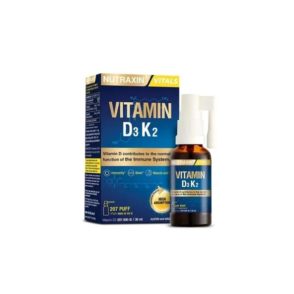Vitals D3K2 Vitamini İçeren Sıvı Takviye Edici Gıda 207Puf 30ml ürün görseli