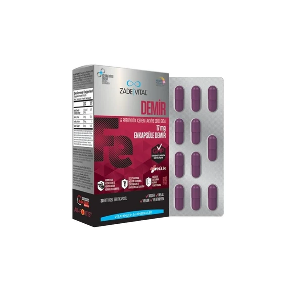 Fe Prebiyotik Ve Demir İçeren Takviye Edici Gıda 30 Bitkisel Sert Kapsül ürün görseli