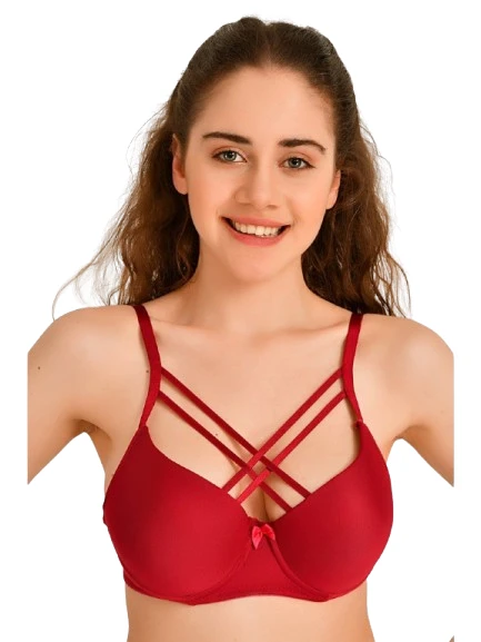 Liza Kadın Çapraz Askılı Desteksiz Balenli Sütyen 80 Beden Kırmızı ürün görseli 1