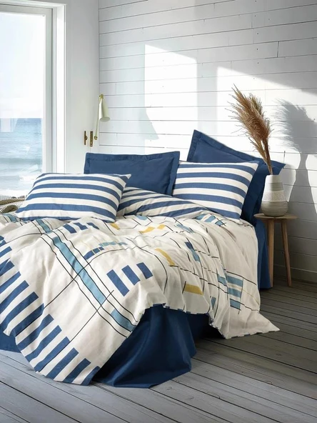 COTTON BOX TEK KİŞİLİK MODERN NEVRESİM TAKIMI LUNOX LACİVERT ürün görseli 1