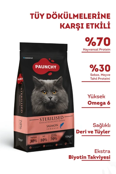 Paunchy Somonlu ve Hamsili Kısırlaştırılmış Yetişkin Kedi Maması 15 Kg ürün görseli 1