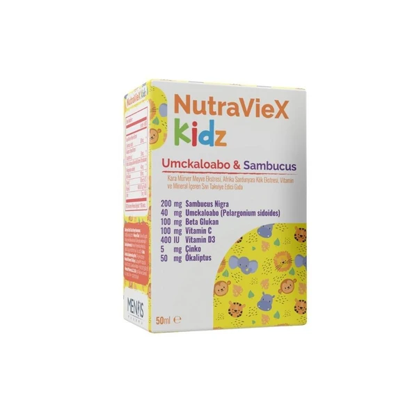Nutraviex Kidz Umckaloabo &Sambucus Multivitamin ve Multimineral İçeren Sıvı Takviye Edici Gıda 50ml ürün görseli