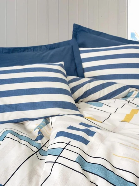 COTTON BOX TEK KİŞİLİK MODERN NEVRESİM TAKIMI LUNOX LACİVERT - Resim 2