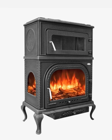 Reyo Stove Abant Üç Camlı Yan Kapak Fırınlı Döküm Şömine Soba - Resim 6