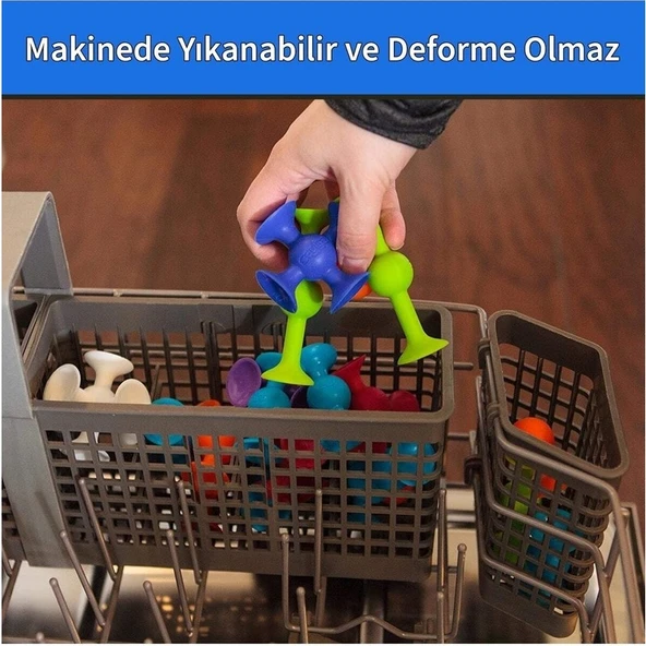 Think Master Vantuzlu Vakum Molekül 25 Parça Yapı Taşları Popit Duyusal Eğitici Oyuncak Squigz - Resim 2