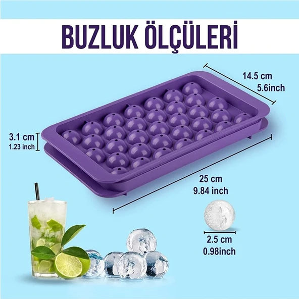 Milano Home 2 Adet Kapaklı 33 Hazneli Yuvarlak Buz Kalıbı Kokteyl Sunum Buz Kalıbı 2li - Resim 4