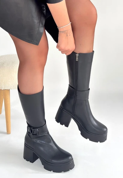 Moki Siyah Cilt Topuklu Çizme - Resim 5