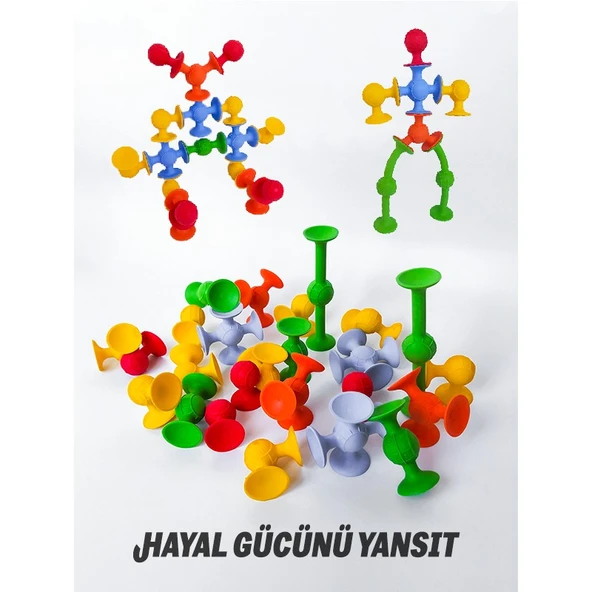 Think Master Vantuzlu Vakum Molekül 25 Parça Yapı Taşları Popit Duyusal Eğitici Oyuncak Squigz - Resim 8