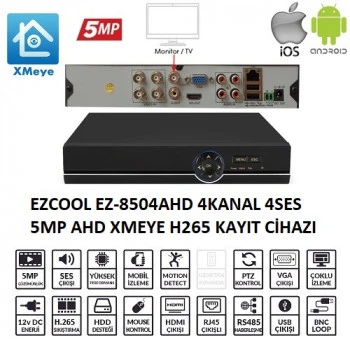 EZCOOL EZ-8504AHD 4 KANAL 5 MP 1HDD XMEYE KAYIT CİHAZI ürün görseli 1
