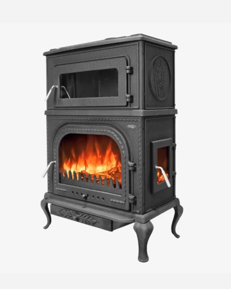 Reyo Stove Abant Üç Camlı Yan Kapak Fırınlı Döküm Şömine Soba - Resim 5